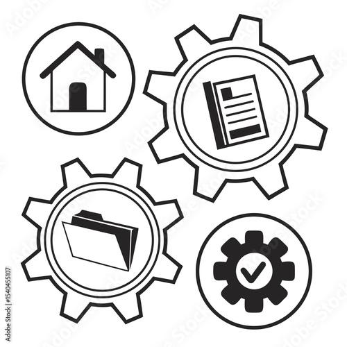 Home management system gears document folder checkmark
