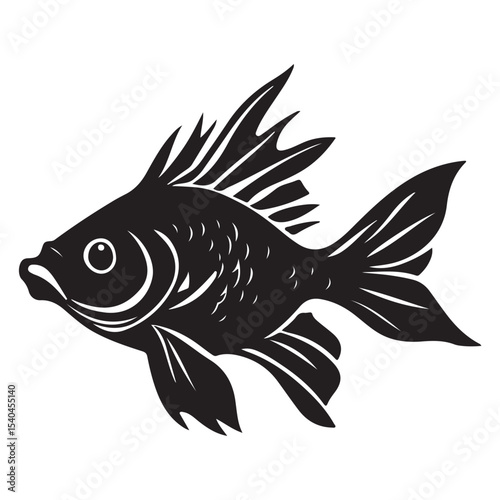 Black carp fish silhouette black and white illustration, Fish silhouette vector art icon isolated on white, vector illustration