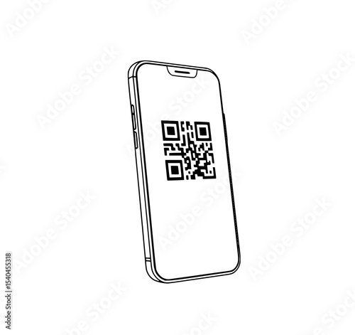 Smartphone QR Code: A clean line art illustration of a smartphone displaying a QR code, showcasing modern technology and digital access.