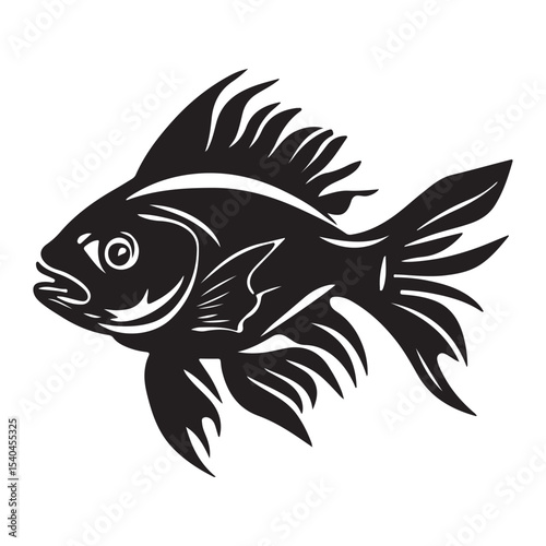 Black carp fish silhouette black and white illustration, Fish silhouette vector art icon isolated on white, vector illustration