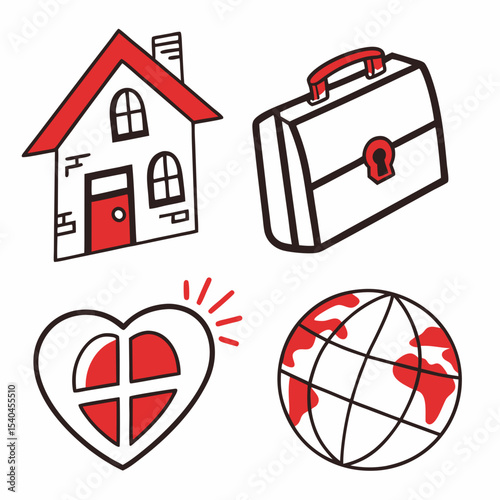 House home globe heart suitcase security safety travel