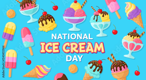 Colorful Ice Cream Cones and Sundaes for National Ice Cream Day