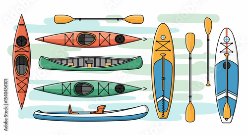 Overhead View of Kayaks, Canoes and Paddleboards for Water Sports