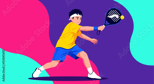 Dynamic Padel Player in Action Illustration Colorful Background