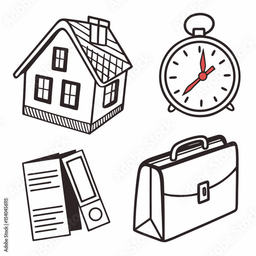 House clock briefcase documents time management business home