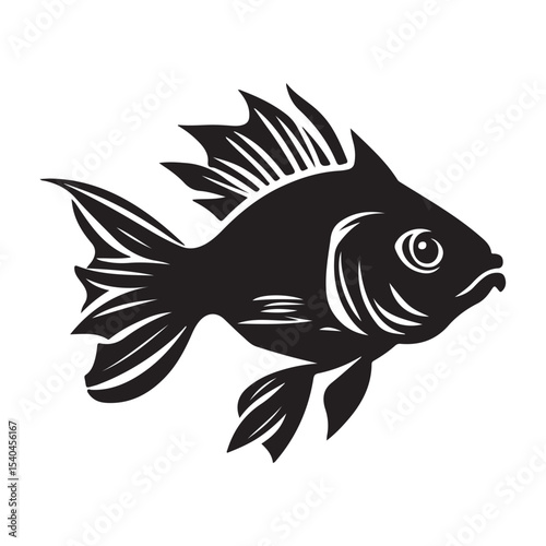 Black carp fish silhouette black and white illustration, Fish silhouette vector art icon isolated on white, vector illustration
