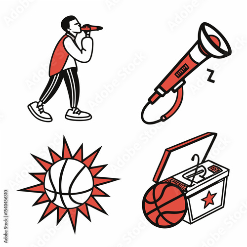 Professional vector illustrations basketball megaphone announcer design elements