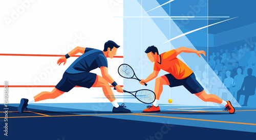 Intense Squash Match Illustration Dynamic Players and Focused Action