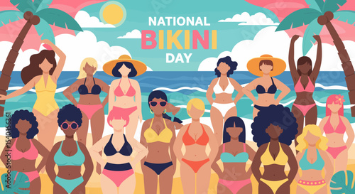 Diverse Women Celebrating Bikini Day on Tropical Beach
