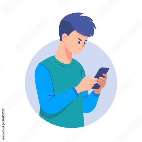 Young man using smartphone clean cutout illustration