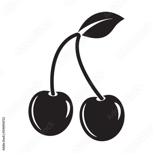 Cherry Icon Silhouette – Minimalist Vector Illustration cherry icon, silhouette design, minimalist illustration, vector art, fruit symbol, simple graphic, berry icon, fresh cherry, black and white