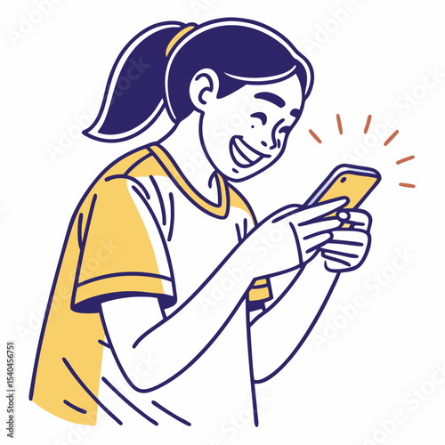 Happy girl using smartphone smiling cheerfully online communication