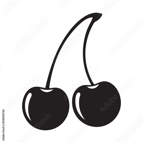 Cherry Icon Silhouette – Minimalist Vector Illustration cherry icon, silhouette design, minimalist illustration, vector art, fruit symbol, simple graphic, berry icon, fresh cherry, black and white
