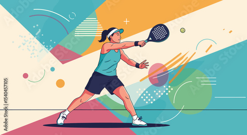 Woman Playing Paddle Tennis Vector Illustration Sporting Activity