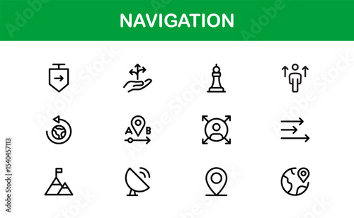 Vector Navigation Icons Collection Including Compass, Map Pins, GPS Markers, and Directional Symbols