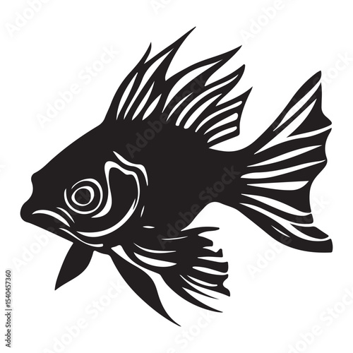 Black carp fish silhouette black and white illustration, Fish silhouette vector art icon isolated on white, vector illustration