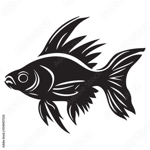 Black carp fish silhouette black and white illustration, Fish silhouette vector art icon isolated on white, vector illustration