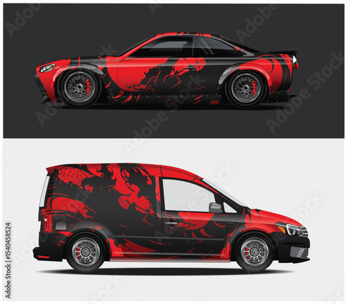 Red and Black Dragon Graphic Car and Van Wraps Design