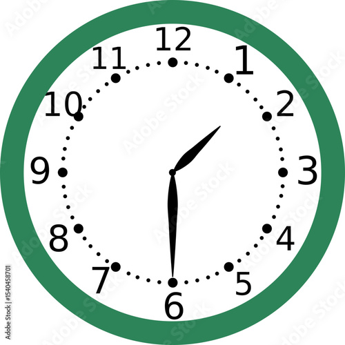 Analog Wall Clock Showing 1:30 O'Clock with Green Circular Frame