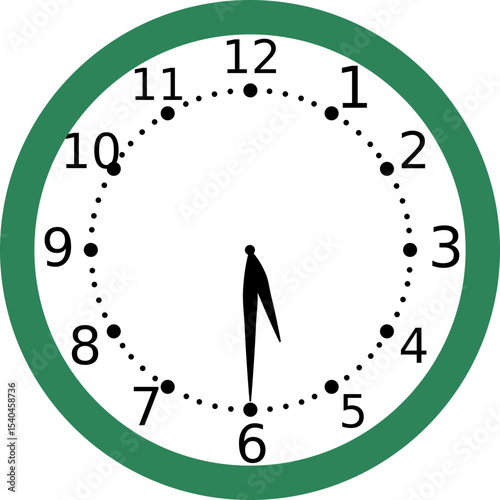 Analog Wall Clock Showing 5:30 O'Clock with Green Circular Frame