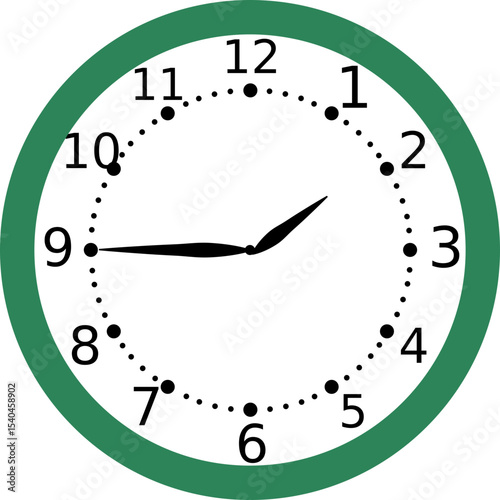 Analog Wall Clock Showing 1:45 O'Clock with Green Circular Frame