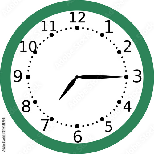 Analog Wall Clock Showing 7:15 O'Clock with Green Circular Frame