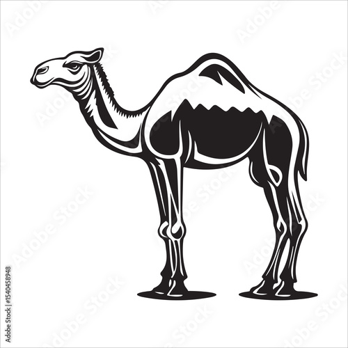Elegant Camel Silhouette A Minimalist Design, Perfect for Branding or Decoration, Stylish and sophisticated, Camel silhouette illustration featuring positive and negative space in black and white 