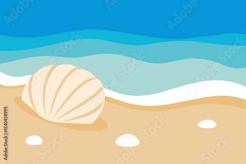 Seashell on Sandy Beach Summer Vacation Ocean Illustration