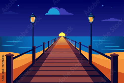 Serene Night Ocean Pier, Tranquil Sunset, and Coastal Calm
