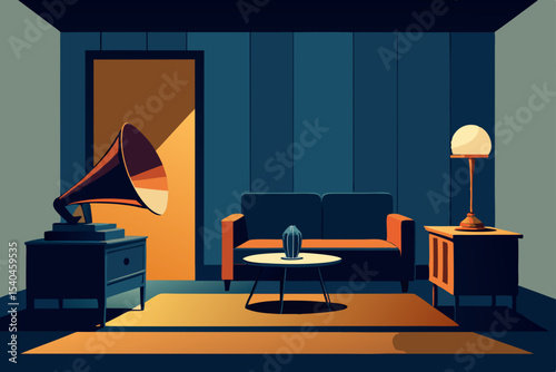 jazz era living room with gramophone  