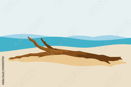 Oceanside Driftwood A Coastal Log on Sandy Beach