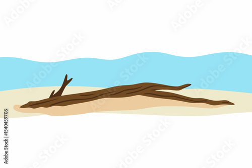 Driftwood on Sandy Beach A Coastal Illustration of Nature's Beauty