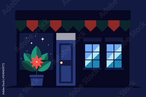 a boutique flower shop at night with glowing poins.svg