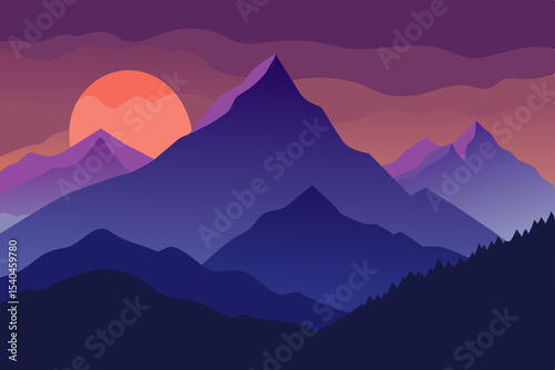 Majestic Mountain Sunset A Vibrant Digital Landscape Illustration