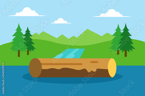 Serene Lakeside Log A Peaceful Nature Scene Illustration