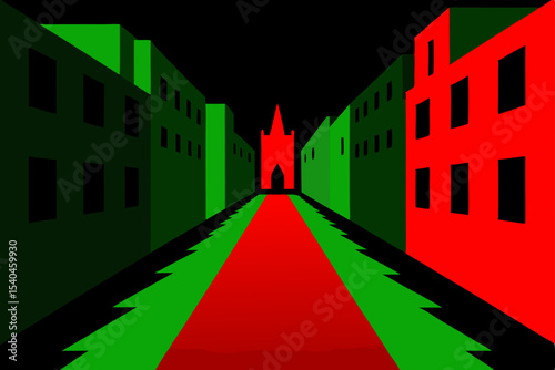 a canal cutting through an old city district  refl 