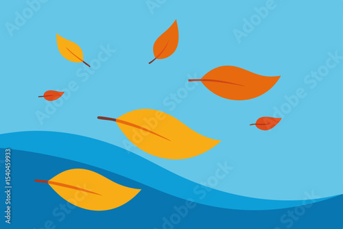 Autumn Leaves Falling on Water A Serene Autumn Illustration