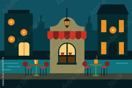 a canal side caf  in a european city glowing 