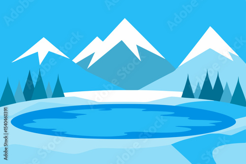 Serene Winter Landscape Frozen Lake and Majestic Mountains Illustration