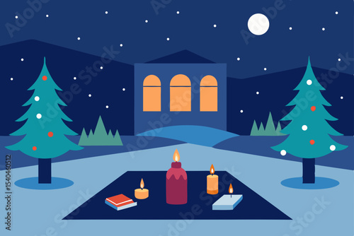 a christmas night yoga class held in an open air 