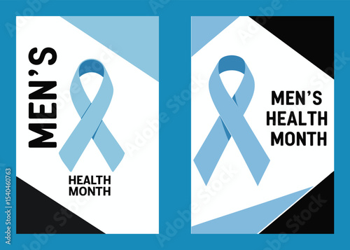 Mens Health Month Awareness Banners Light Blue Ribbon Campaign Illustration Vector