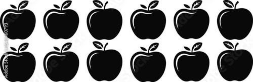 Fresh Apple Fruit Silhouettes with Leaves, Ideal for Healthy Eating, Food, and Autumn Harvest Designs