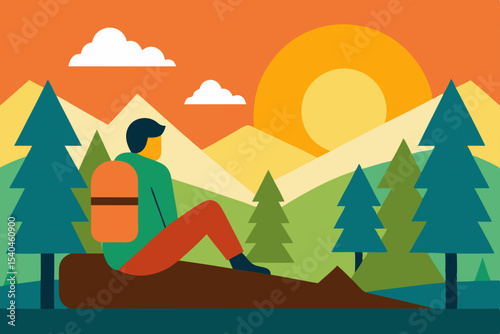 Peaceful Mountain Vista A Hiker's Serene Sunset Moment