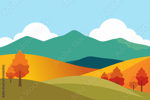 Autumn Landscape Vibrant Hills, Mountains, and Colorful Trees
