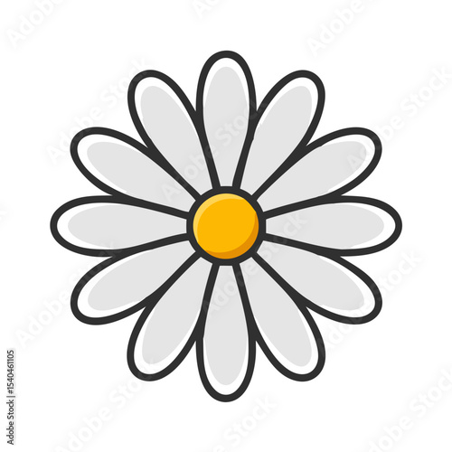 Vector icon of a daisy flower with petals, symbolizing nature, summer, and simplicity, on a transparent background