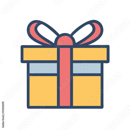 Colored vector icons of a gift box with a ribbon, symbolizing holidays, celebrations, Christmas, and New Year, on a transparent background