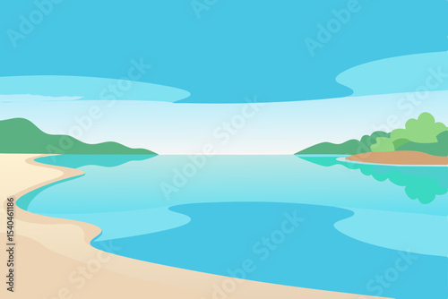 Serene Coastal Escape Beach, Ocean, and Tranquil Sky Illustration