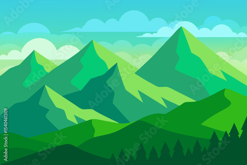 Majestic Green Mountains A Serene Landscape Illustration
