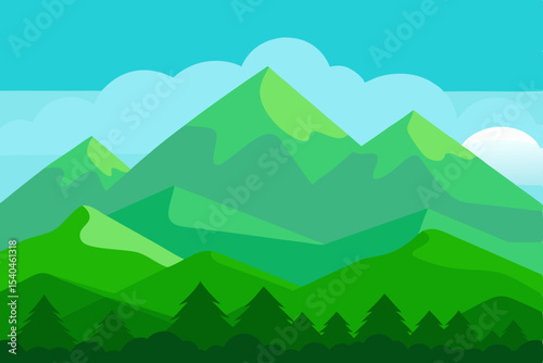 Majestic Mountain Landscape A Serene Green Vista Illustration