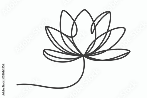 Single line drawing of a simple lotus flower